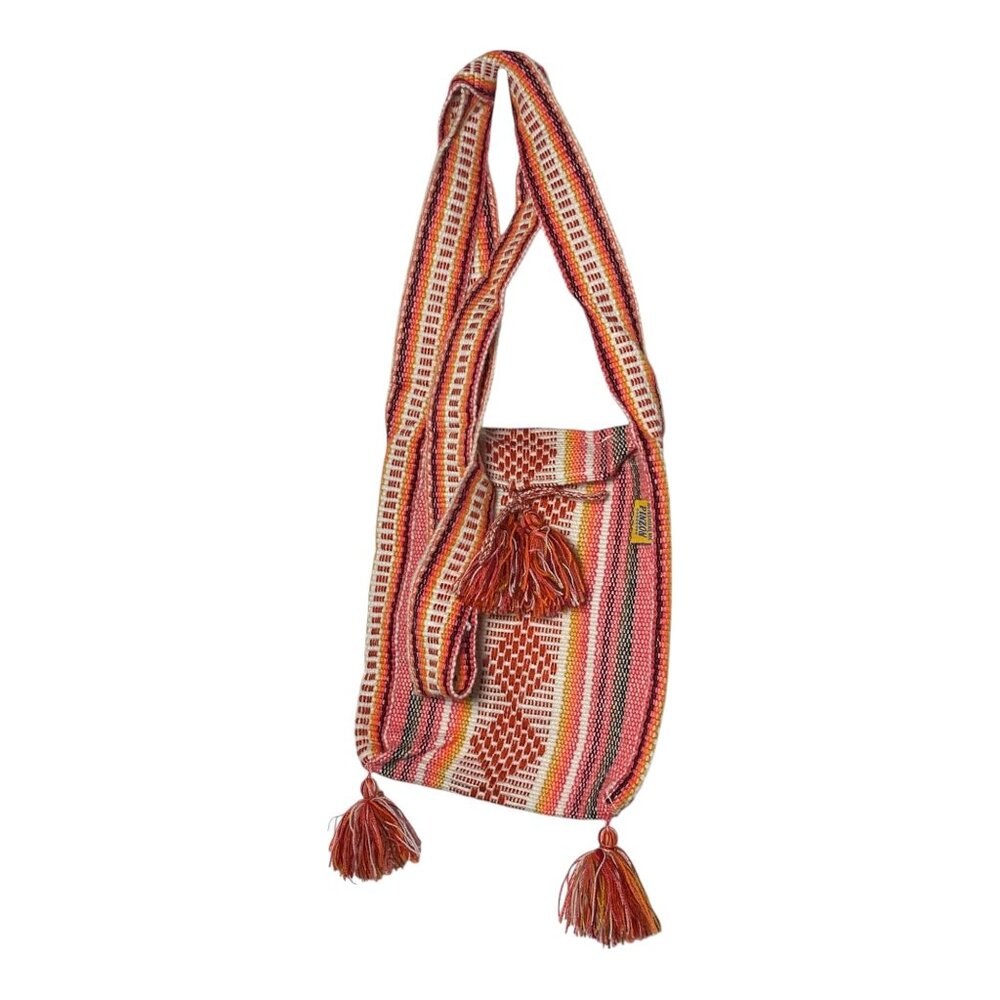 Handwoven Multicolor Cotton Ethnic Crossbody Bag With Tassels Striped Boho Desig